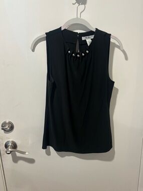 White House Black Market Black Sleeveless Beaded Neck Shell